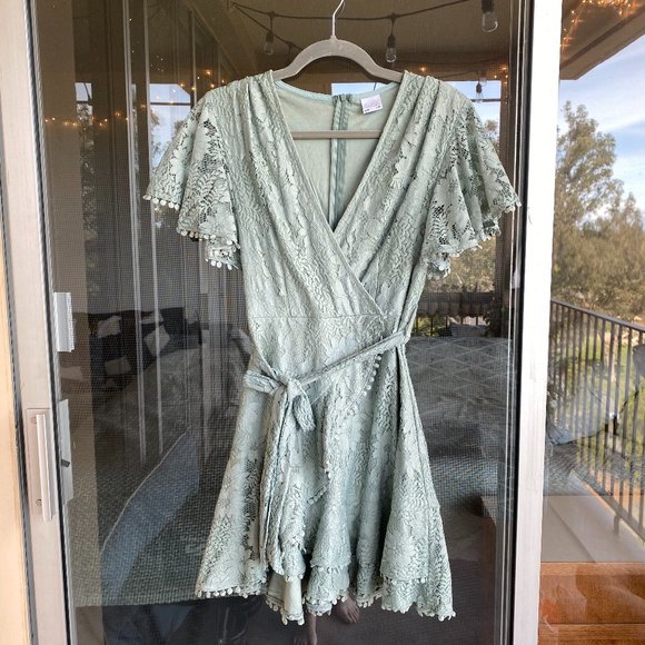 Selfie Leslie Cami Angle Sleeve Faux Wrap Dress Sage - Picture 3 of 5